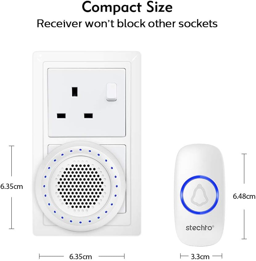 Wireless Waterproof Doorbell with Plug-In LED Receiver – 300M Range