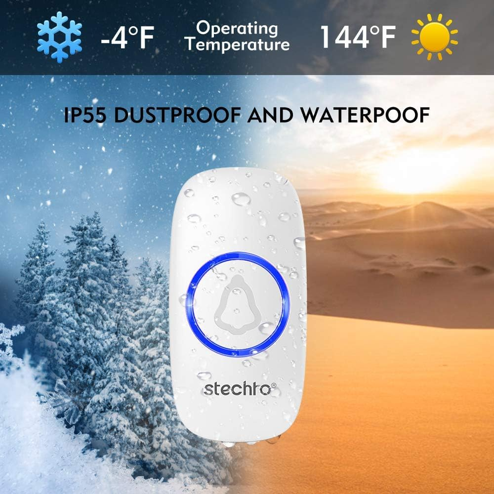 Wireless Waterproof Doorbell with Plug-In LED Receiver – 300M Range