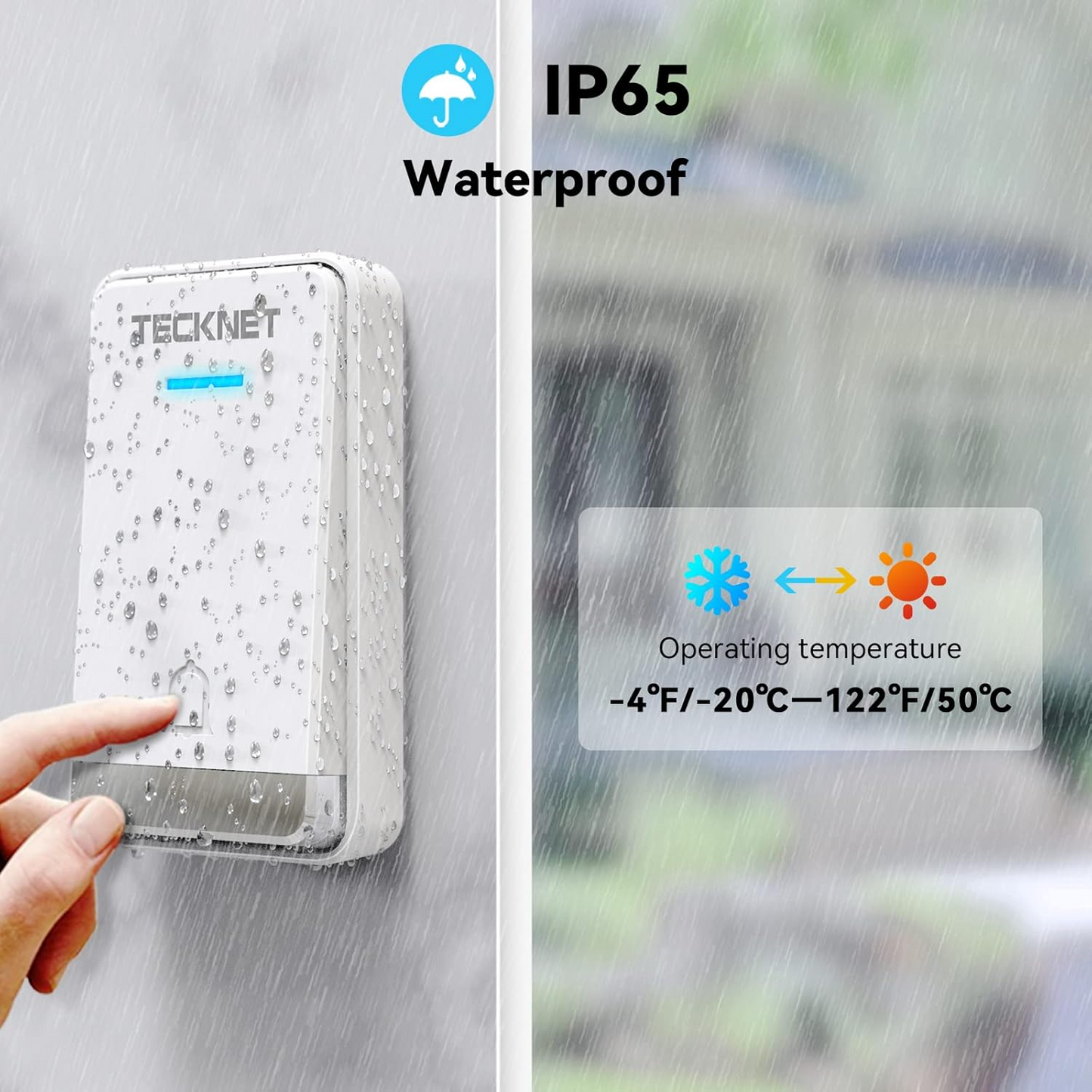 Wireless Self-Powered Doorbell with Plug-In LED Receiver – 1300ft Range