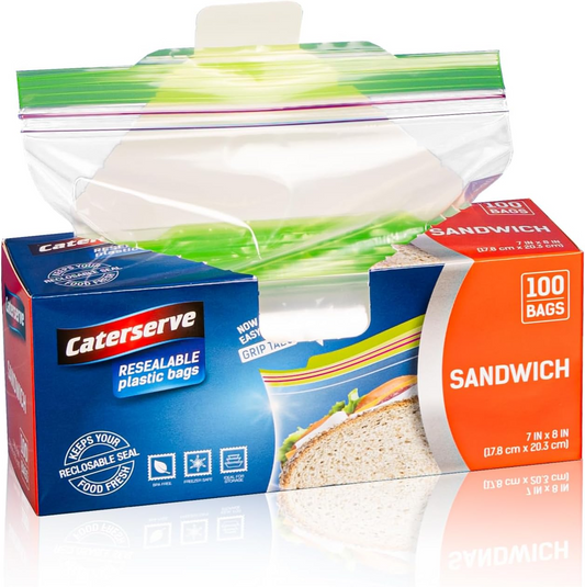 Plastic Sandwich Bags – Resealable Zip Food Storage Bags (100 Pack)