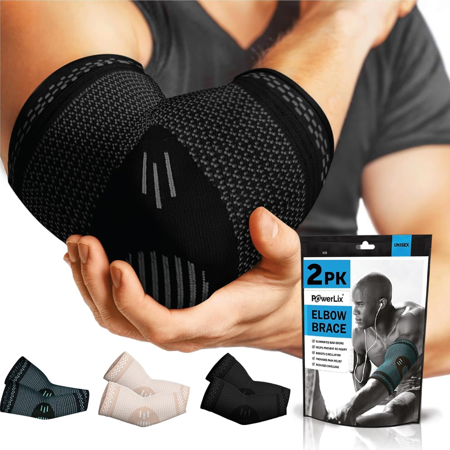 Elbow Brace Compression Support – POWERLIX Elbow Support Sleeves (Pair)