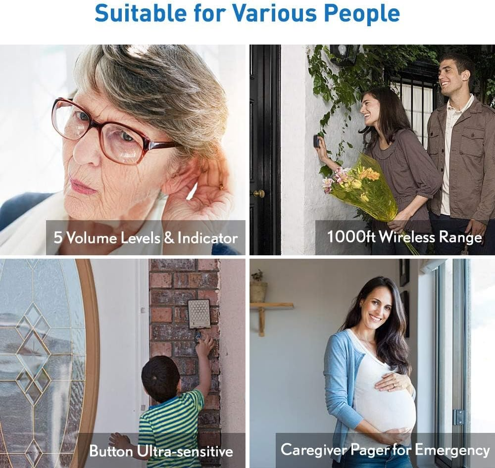 Wireless Waterproof Doorbell with Plug-In LED Receiver – 300M Range