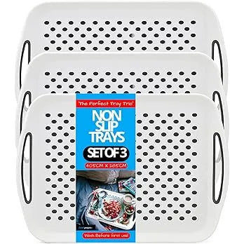 FIVEGGADGETS® Non-Slip Serving Trays (3 Pack) – Anti-Slip Lap Trays for TV Dinners & Dining