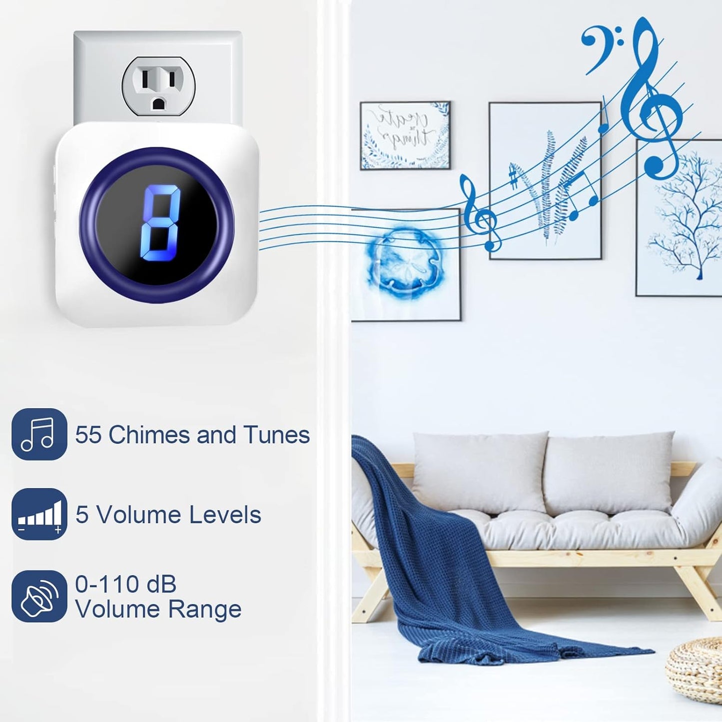 Wireless Doorbell Plug-In Chime Kit with LED Number Display