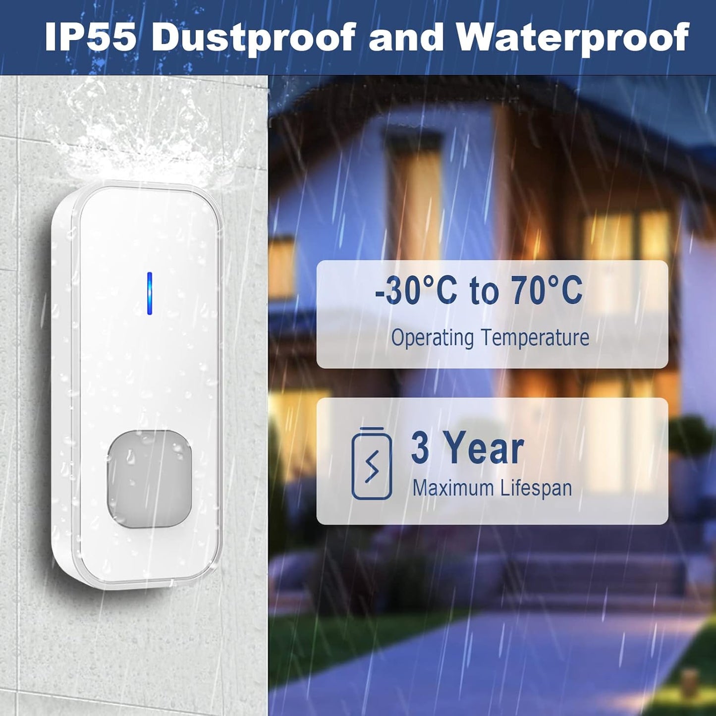 Wireless Doorbell Plug-In Chime Kit with LED Number Display