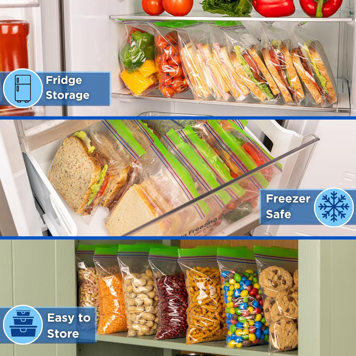 Plastic Sandwich Bags – Resealable Zip Food Storage Bags (100 Pack)